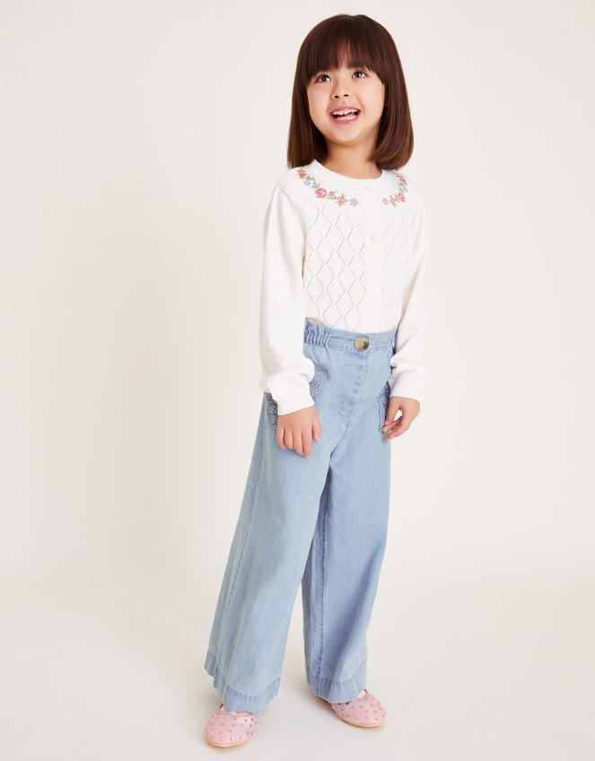 Wide Leg Chambray Pants, Blue (BLUE), large