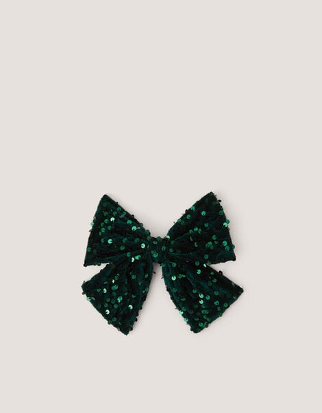 Sequin Velvet Bow Clip, , large