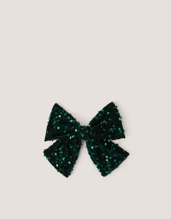Sequin Velvet Bow Clip, , large