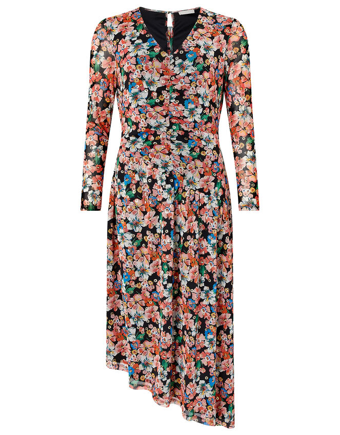 Flore Floral Mesh Asymmetric Hem Dress, Multi (MULTI), large