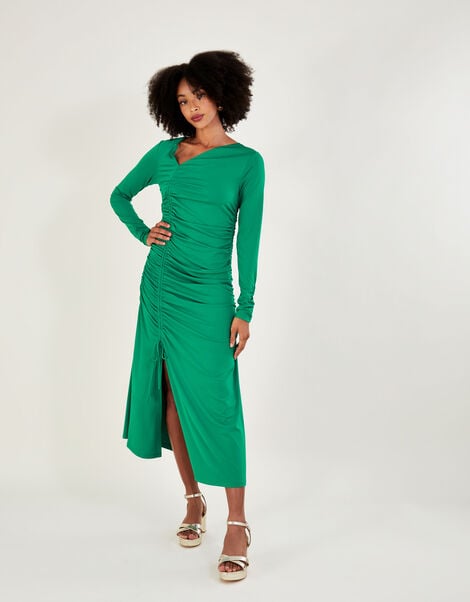 Ruched Side Jersey Dress Green, Green (GREEN), large