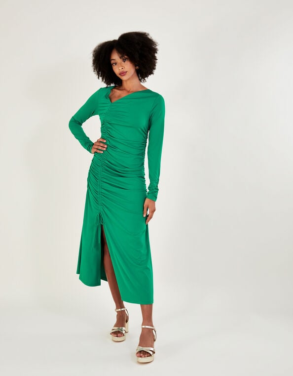 Ruched Side Jersey Dress, Green (GREEN), large