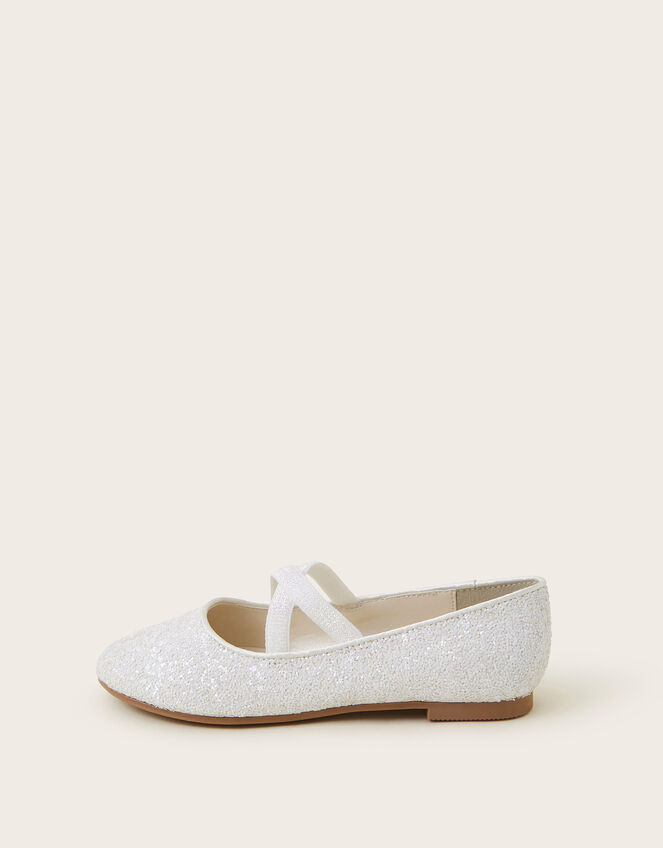 Elasticated Glitter Ballerina Flats, Ivory (IVORY), large