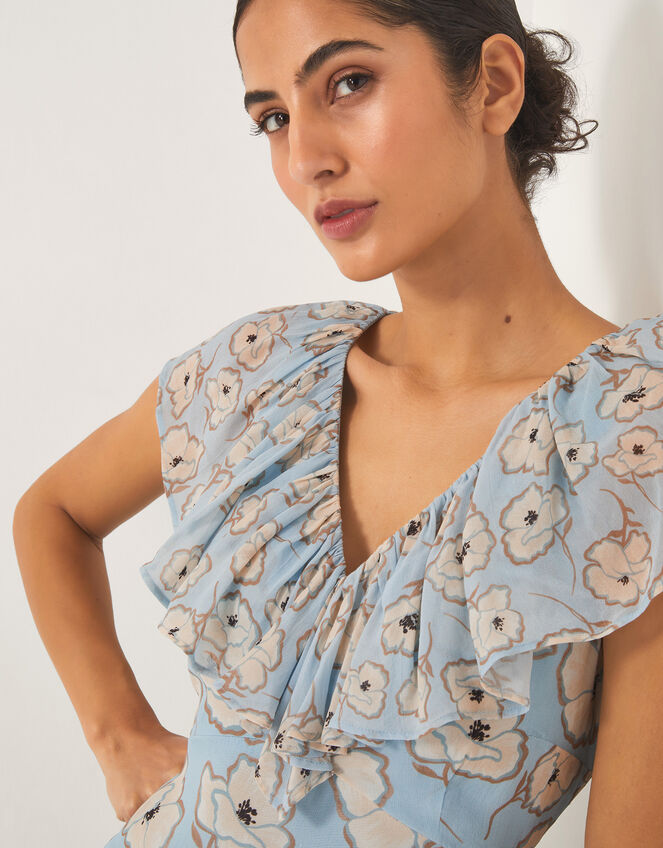 Chloe Floral Ruffle Maxi Dress, Blue (BLUE), large