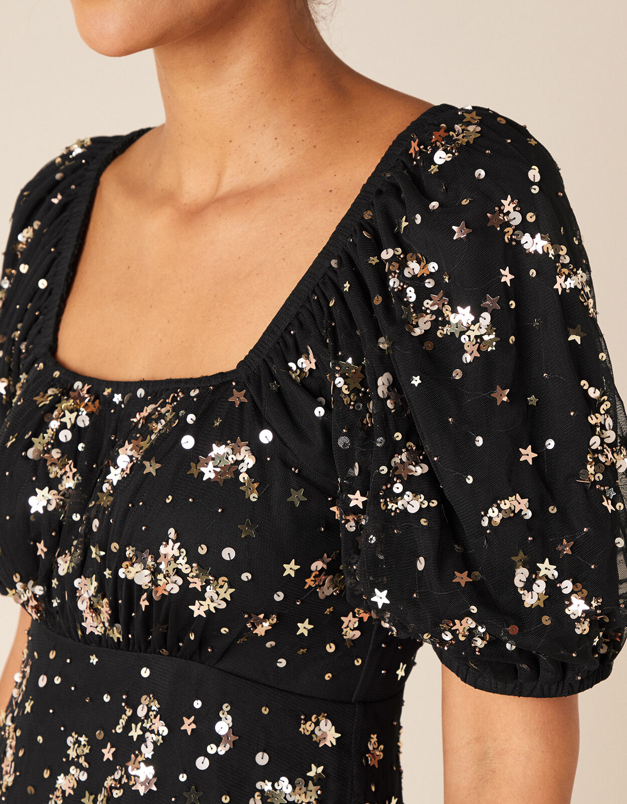 Selena Star Sequin Midi Dress Black