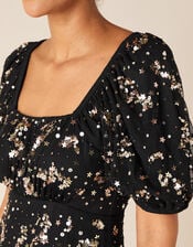 Selena Star Sequin Midi Dress, Black (BLACK), large