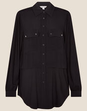 Woven-Jersey Mix Longline Shirt, Black (BLACK), large