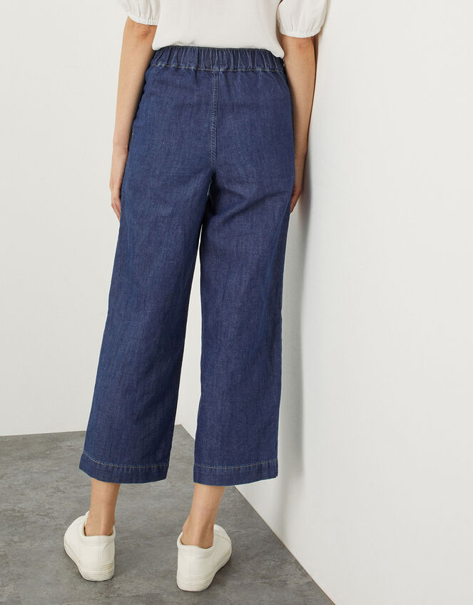 Wide Leg Crop Pull On Hemp Denim Jeans, Blue (DENIM BLUE), large