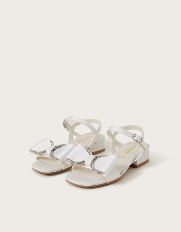 Diamante Bow Satin Heels, Ivory (IVORY), large