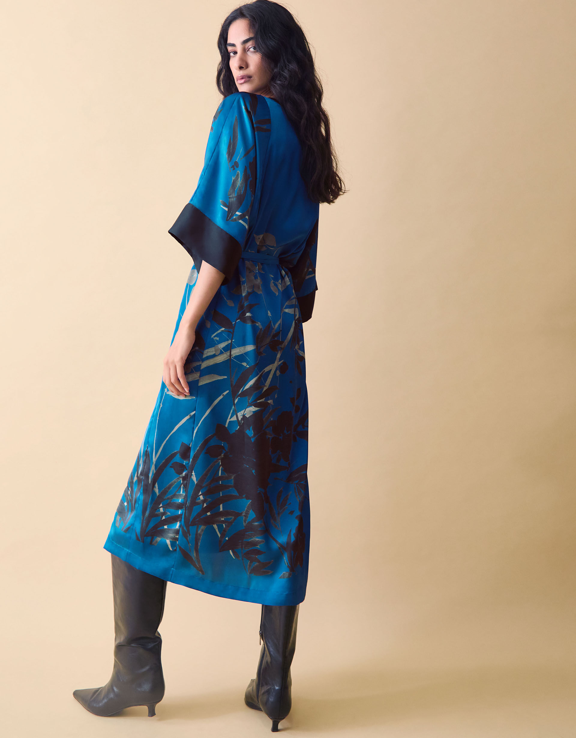 Clemence Lian Floral Print Kimono Dress Blue