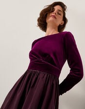 Vita Velvet Midi Dress, Purple (AUBERGINE), large