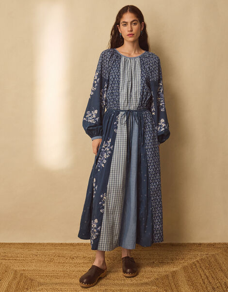 East Milly Floral Patchwork Midi Dress, Blue (BLUE), large