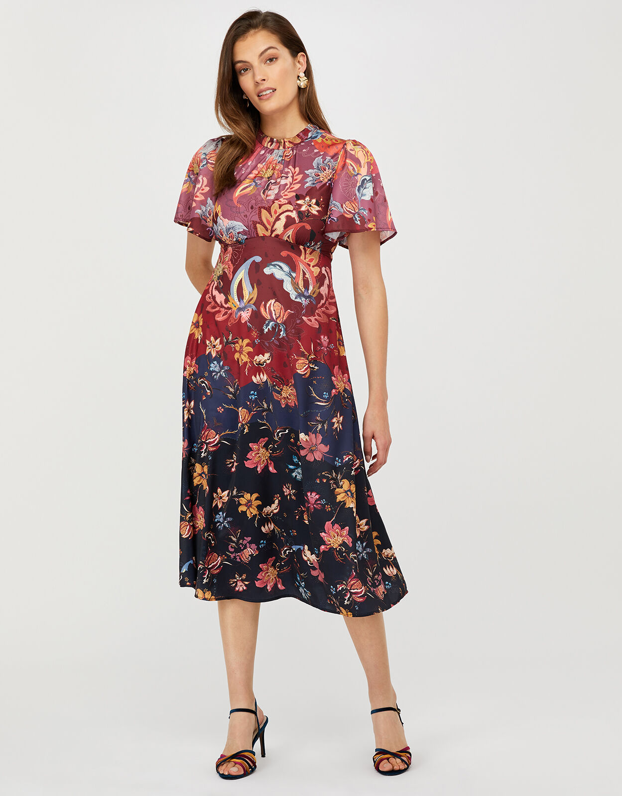 Laura Printed Satin Midi Tea Dress Blue Evening Dresses Monsoon Global