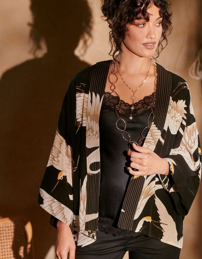 One Hundred Stars Stork Print Kimono Jacket, , large