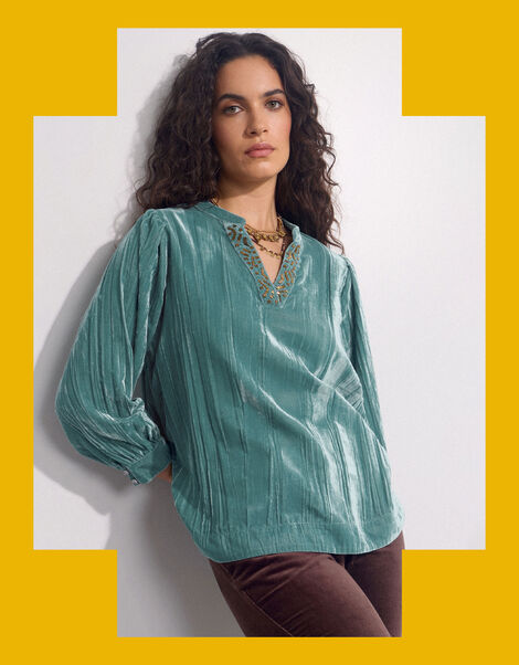 East Lorna Crinkle Velvet Top, Teal (TEAL), large