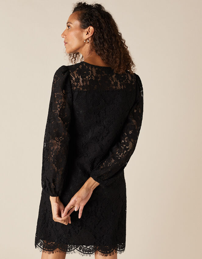 Lace Knee-Length Dress, Black (BLACK), large