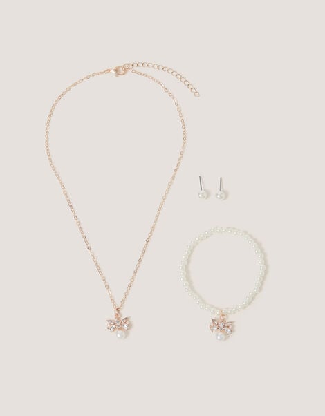 Floral Pearl Bow Jewellery Set , , large