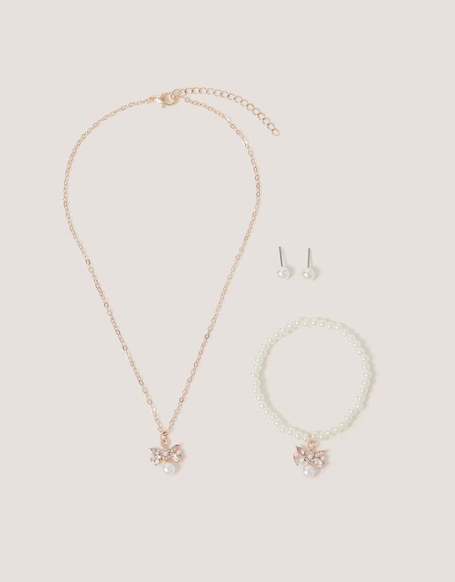 Floral Pearl Bow Jewellery Set , , large