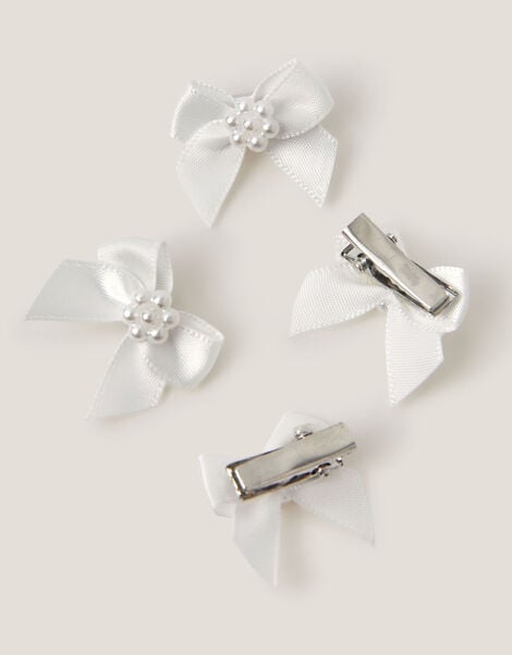 4-Pack Mini Pearl Bow Hair Clips, , large