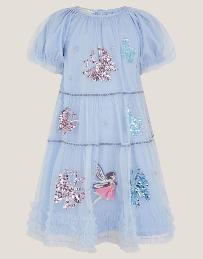 Butterfly Fairy Puff Sleeve Party Dress, Blue (BLUE), large