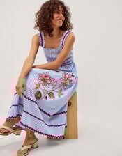 Sloane Floral Stripe Midi Dress, Blue (BLUE), large