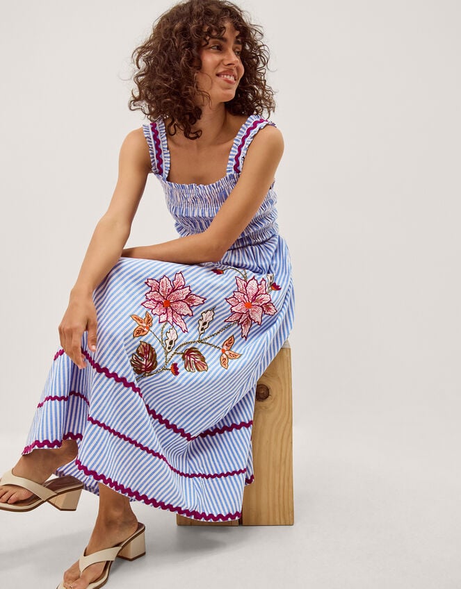 Sloane Floral Stripe Midi Dress, Blue (BLUE), large