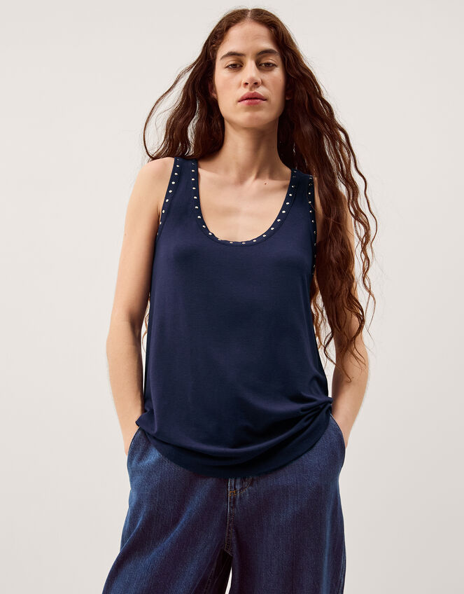 Sabia Stud Jersey Cami Top, Blue (NAVY), large
