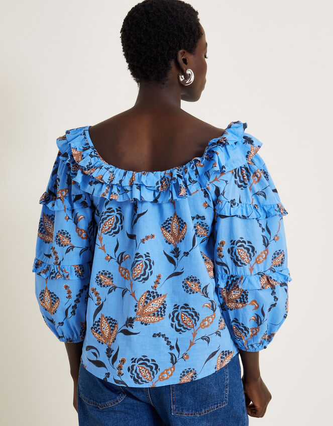 Clara Floral Frill Blouse, Blue (BLUE), large
