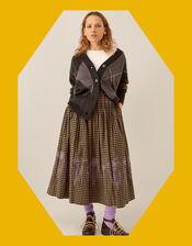 East Dilly Embroidered Gingham Print Midi Skirt, Multi (MULTI), large