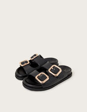 Wendy Double Strap Buckle Sandals, Black (BLACK), large