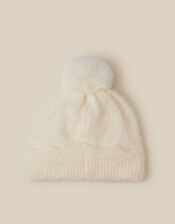 Sparkle Bow Beanie Hat, Ivory (IVORY), large