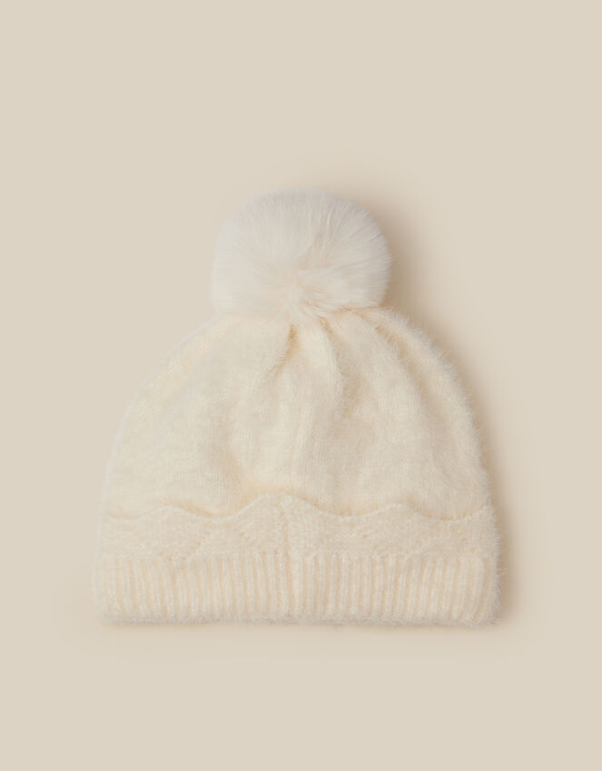 Sparkle Bow Beanie Hat, Ivory (IVORY), large