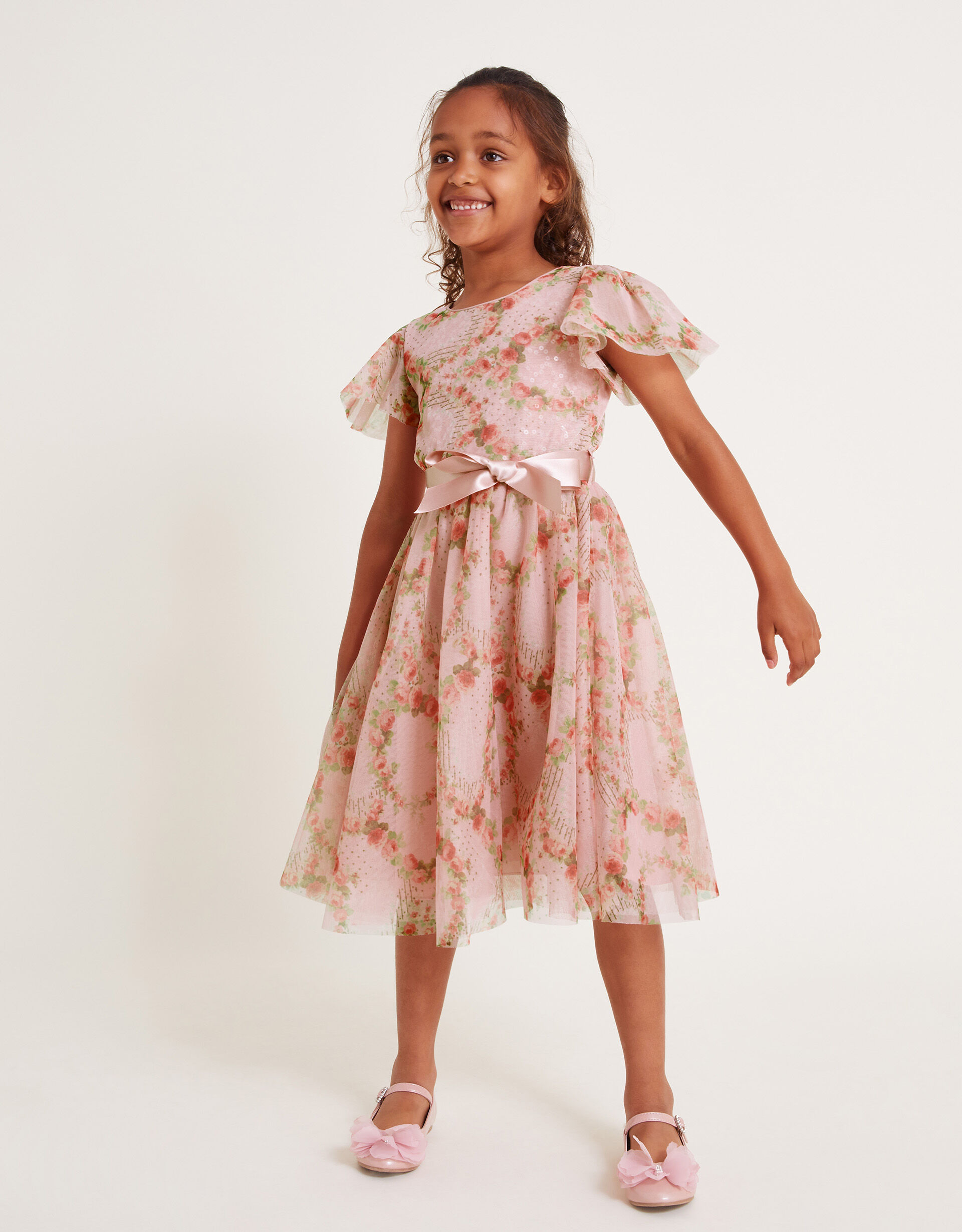 Monsoon girls pink dress sale