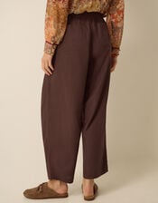 Joanie Linen Blend Barrel Trousers, Brown (CHOCOLATE), large