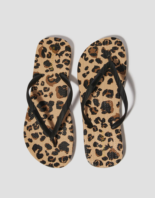 Leopard Print Flip Flops, Natural (NEUTRAL), large