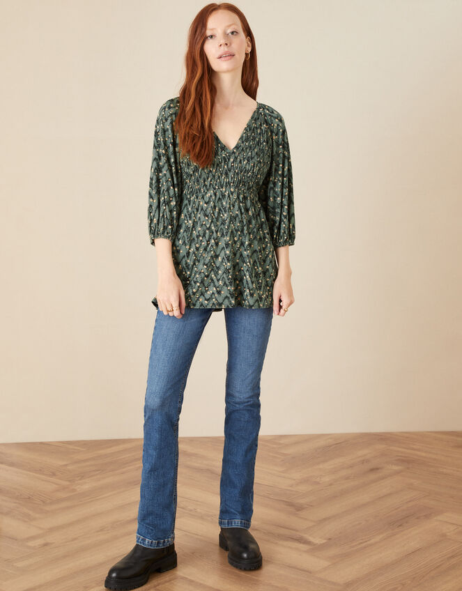 Jersey Top With Print, Khaki Green