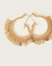 Coin Charm Hoop Earrings, , large