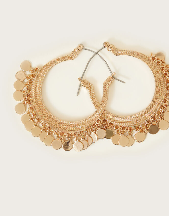 Coin Charm Hoop Earrings, , large