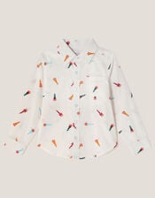 Rocket Print Shirt, White (WHITE), large