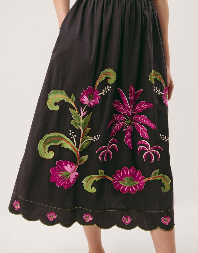 Eleni Floral Embroidered Midi Dress, Black (BLACK), large