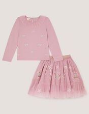 Embellished Top & Mesh Skirt Set, Pink (PINK), large