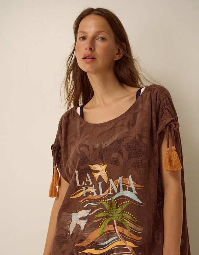 La Palma Jacquard Midi Kaftan, Brown (BROWN), large
