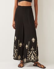 Saffron Embroidered Wide Leg Trousers, Black (BLACK), large