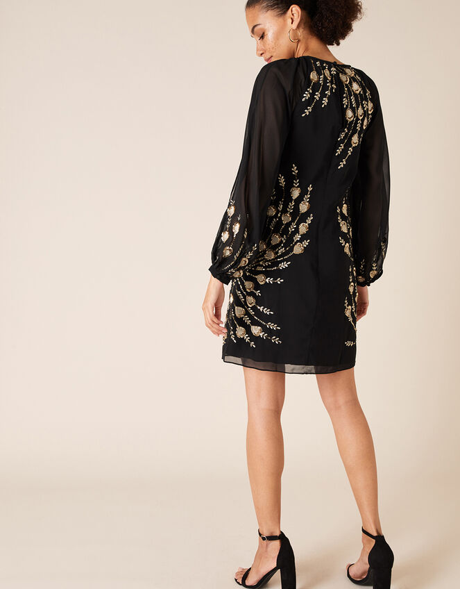 Faye Sequin Feather Tunic Dress, Black (BLACK), large