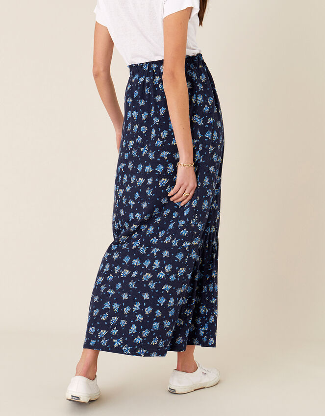 Floss Printed Maxi Skirt with Organic Cotton, Blue (NAVY), large