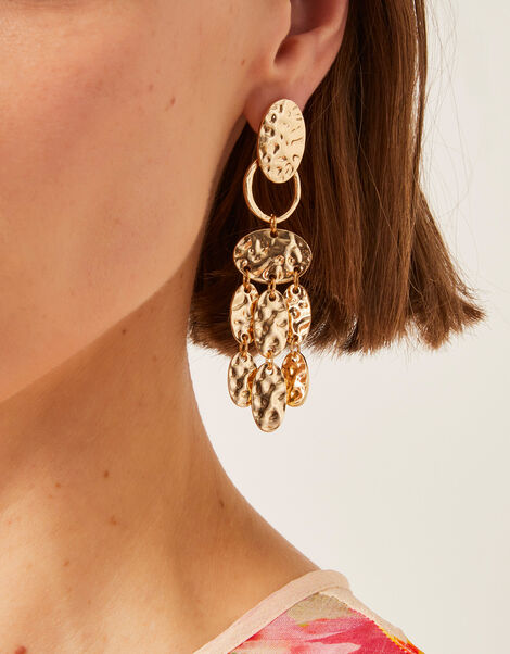 Hammered Disc Tassel Drop Earrings, , large