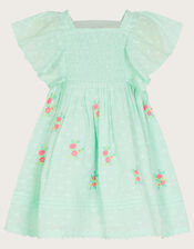 Baby Dobby Embroidered Floral Dress, Blue (AQUA), large