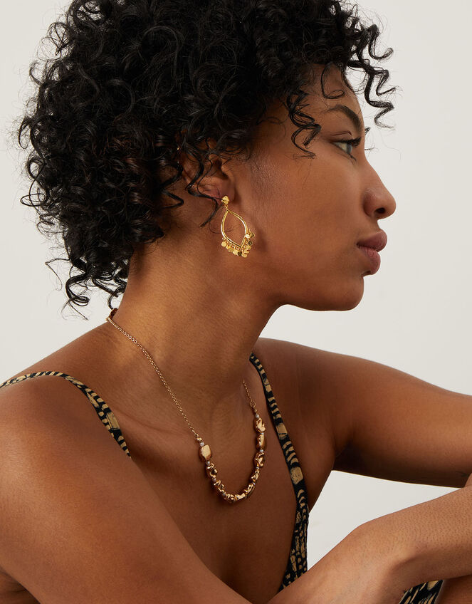 Gold-Plated Tassel Oval Earrings, , large