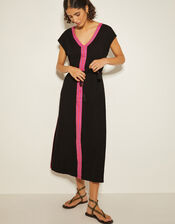 Estela Jersey Embroidered Kaftan, Black (BLACK), large