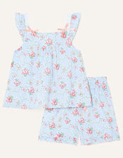 Darcy Floral Woven Top and Shorts Set, Blue (BLUE), large